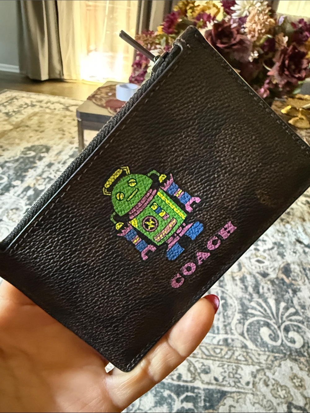 Coach Robot Motif Black Leather Card Holder rear - Picture 1 of 9